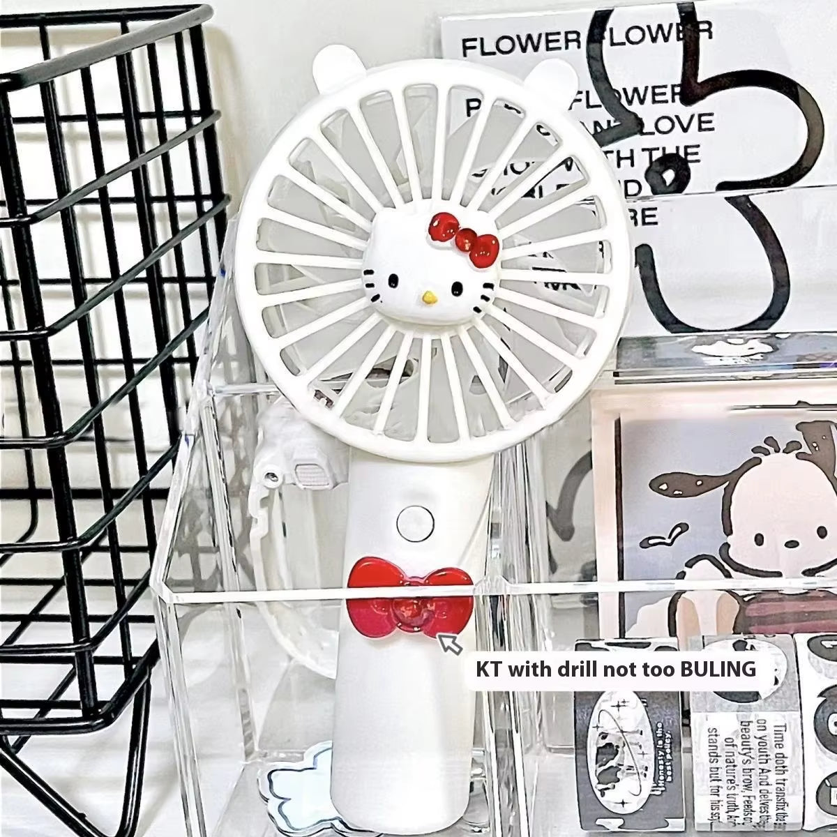 Charming Hellokitty Mini Handheld USB Rechargeable Fan - Stay Cool with Summer Flower Color Block Design