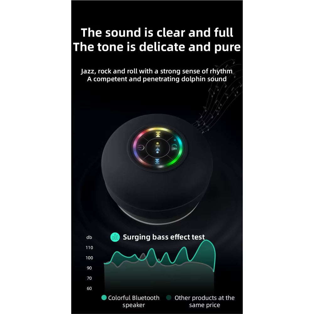 Ultimate Compact Waterproof Bluetooth Shower Speaker with RGB Lights - Suction Cup for Effortless Bathroom Enjoyment, White