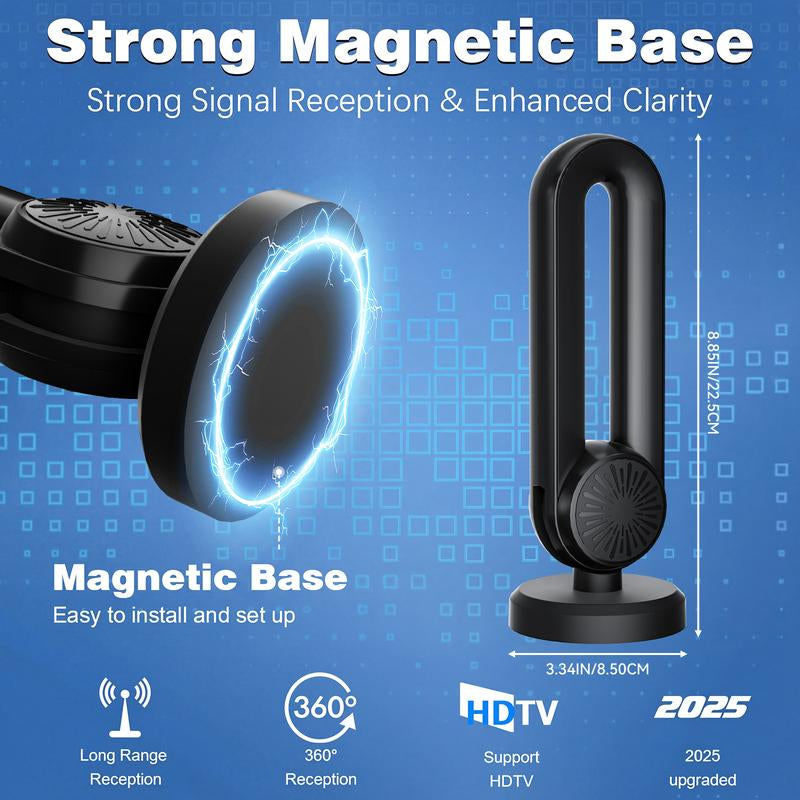 High-Performance Indoor TV Antenna for Smart TVs – Easy Setup, Strong Magnetic Base, Long Range Reception for Local Channels