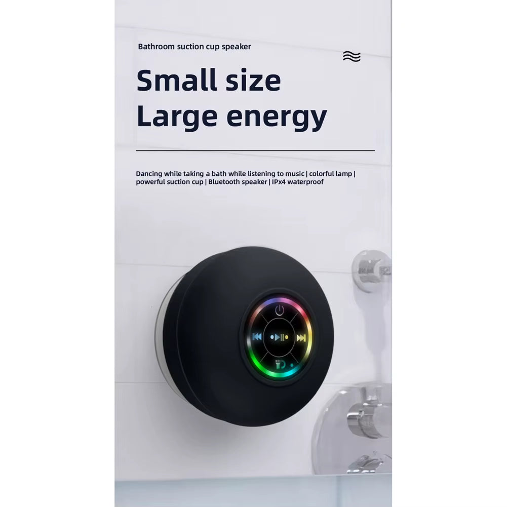 Ultimate Compact Waterproof Bluetooth Shower Speaker with RGB Lights - Suction Cup for Effortless Bathroom Enjoyment, White