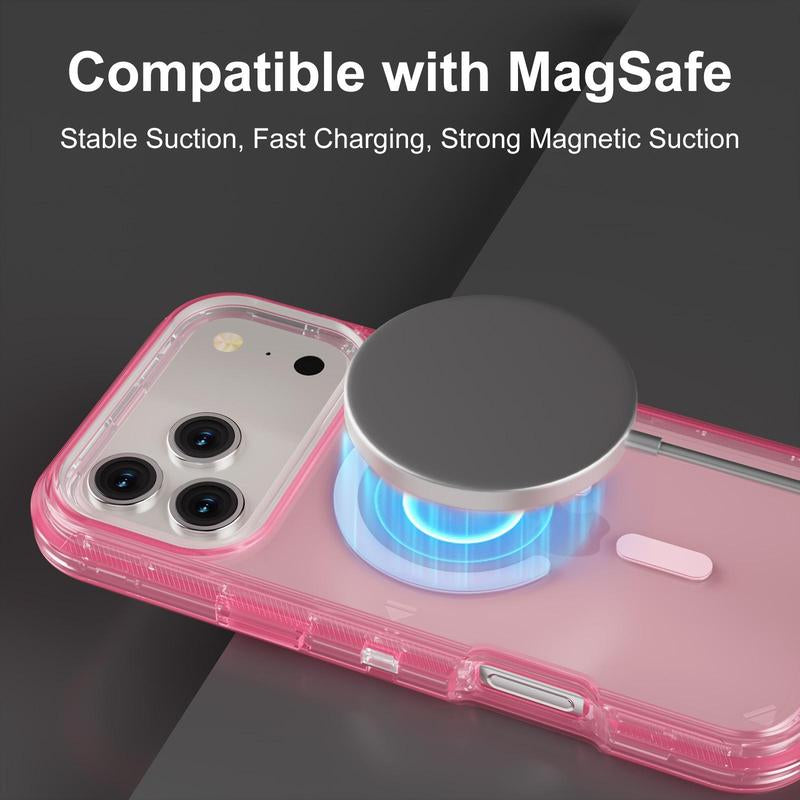 ROTUNOE 3-Layer Heavy-Duty Shockproof Case for iPhone 17 Pro Max with MagSafe Compatibility and Transparent Design