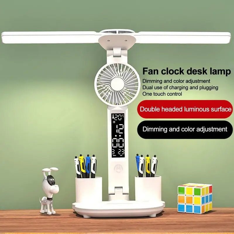 Transform Your Workspace with the Foldable LED Table Light: A Multifunctional Desk Lamp with Thermometer, Calendar, Fan, and Pen Holder