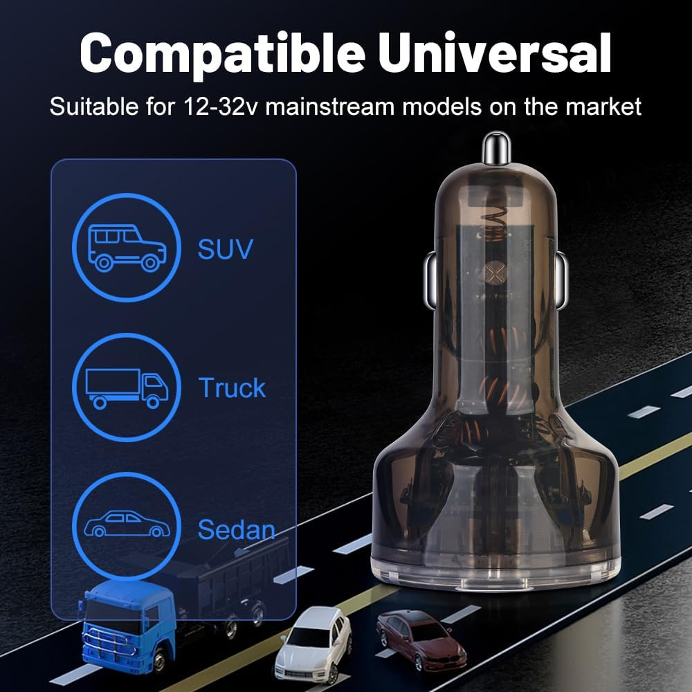 Experience Lightning Fast Charging with Our 5-Port USB C Car Charger Adapter - Perfect for iPhone, Android, Samsung, and More!