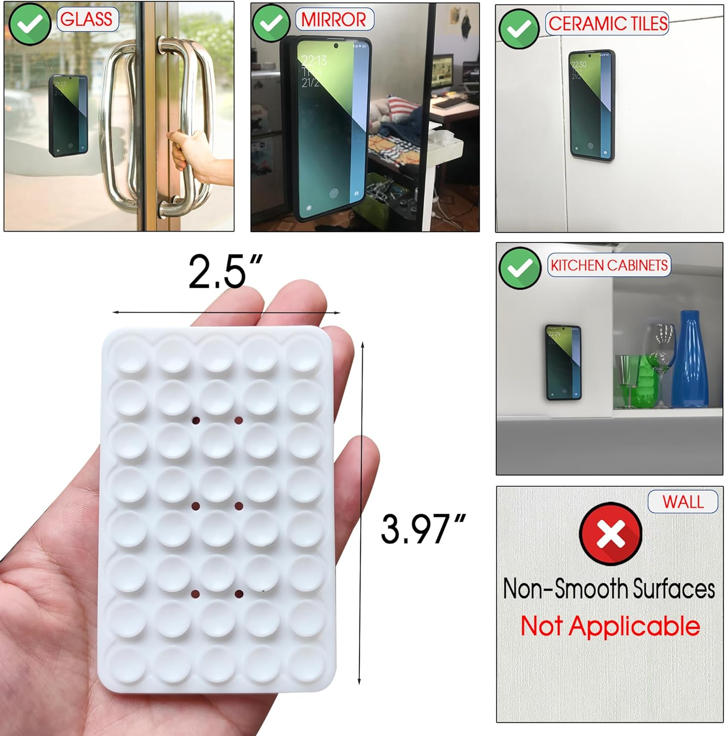Revolutionary Double-Sided Silicone Suction Cup Phone Mount for Perfect Selfies and Videos - Effortlessly Attach to Glass, Mirrors, and More - Ideal for iPhone and Android - 3.97 Inches, White