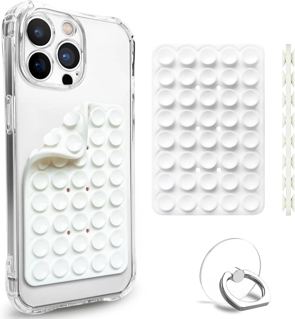 Revolutionary Double-Sided Silicone Suction Cup Phone Mount for Perfect Selfies and Videos - Effortlessly Attach to Glass, Mirrors, and More - Ideal for iPhone and Android - 3.97 Inches, White