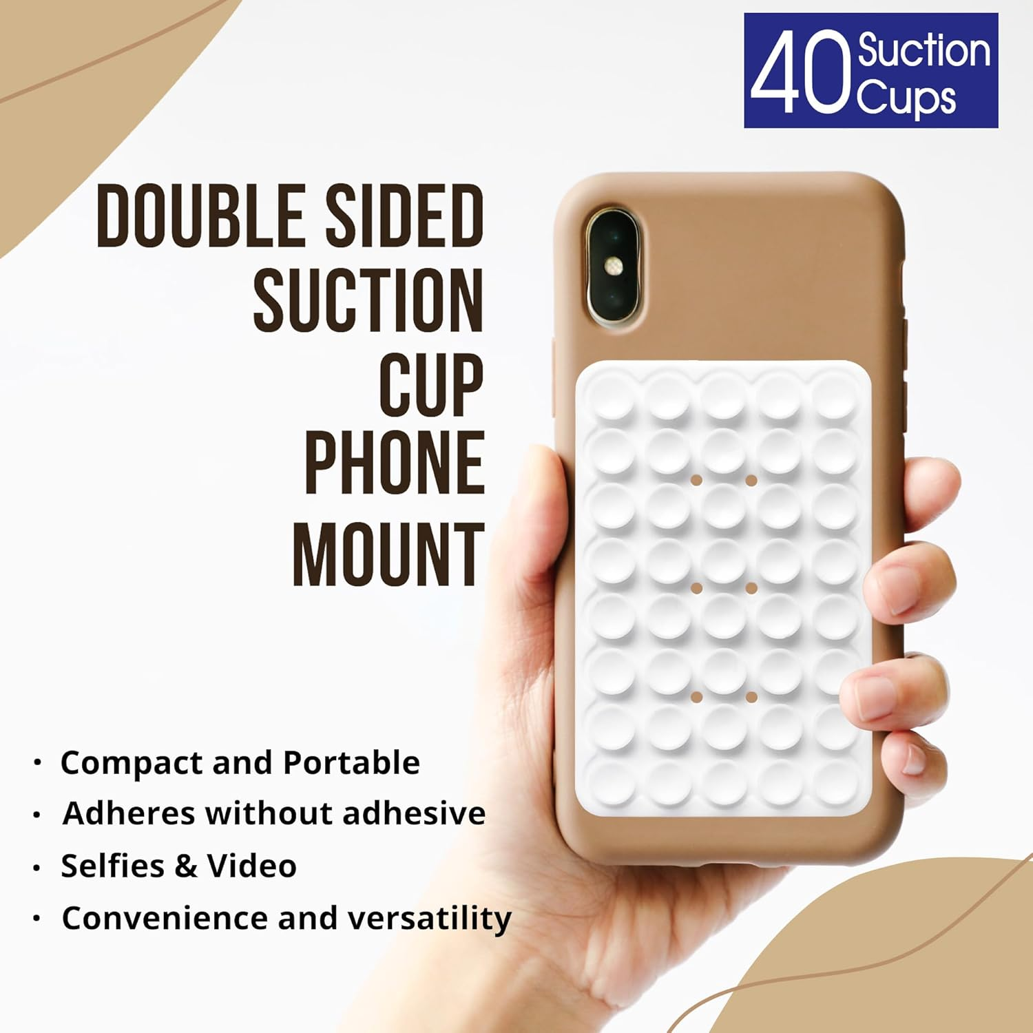 Revolutionary Double-Sided Silicone Suction Cup Phone Mount for Perfect Selfies and Videos - Effortlessly Attach to Glass, Mirrors, and More - Ideal for iPhone and Android - 3.97 Inches, White
