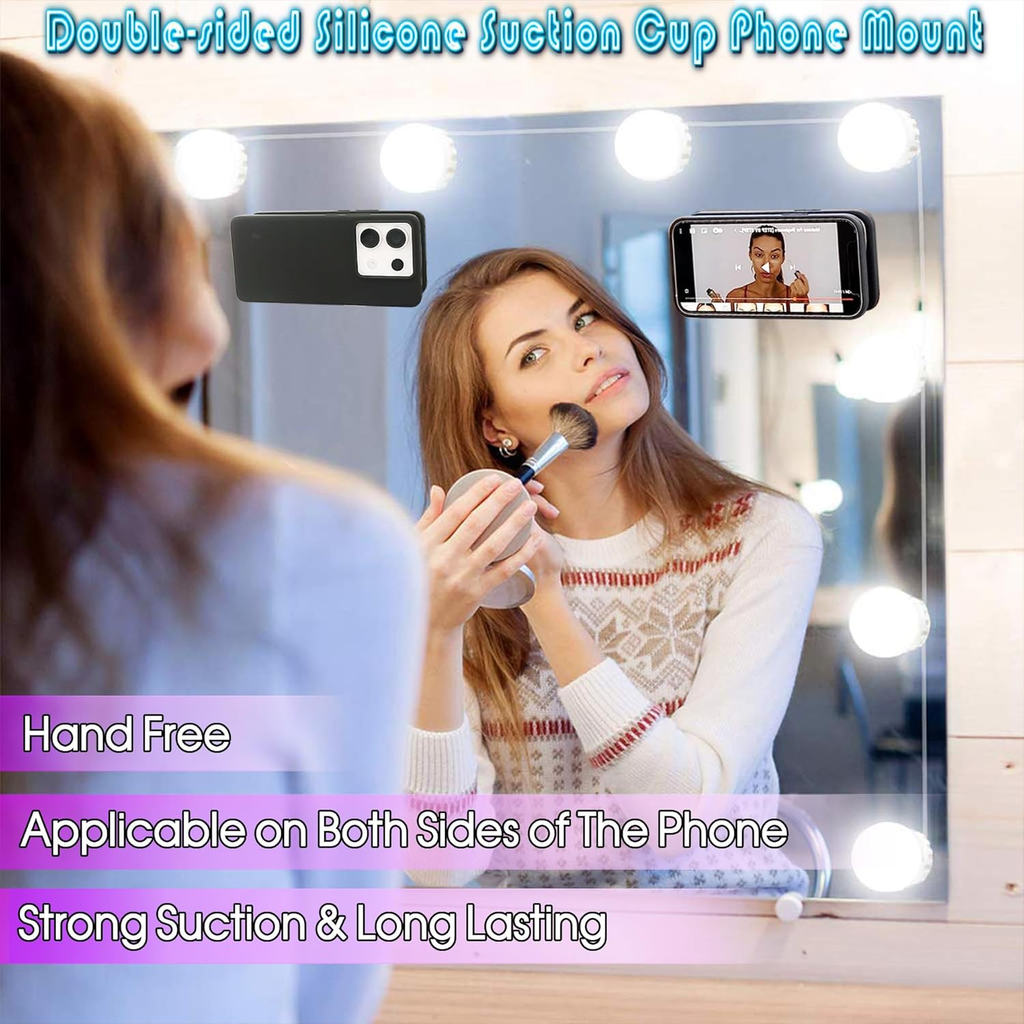 Revolutionary Double-Sided Silicone Suction Cup Phone Mount for Perfect Selfies and Videos - Effortlessly Attach to Glass, Mirrors, and More - Ideal for iPhone and Android - 3.97 Inches, White