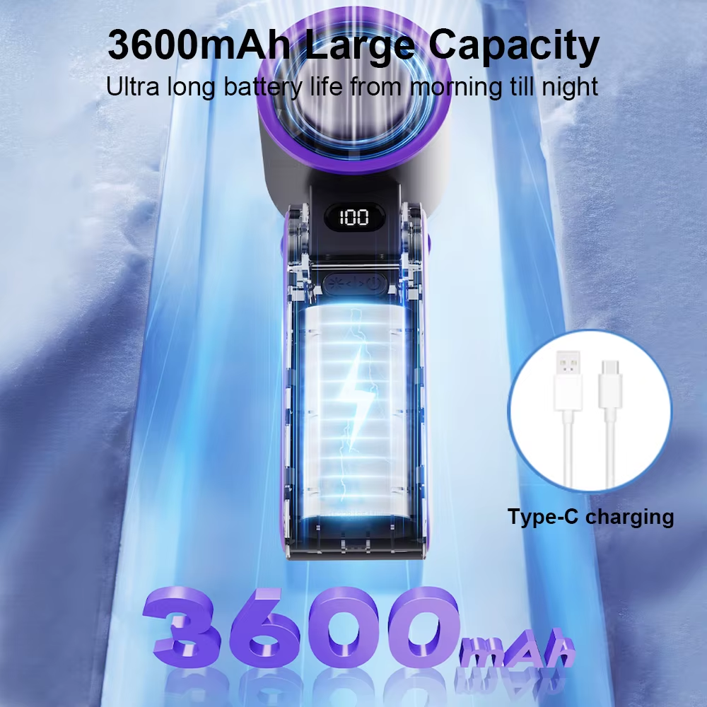 Ultimate High-Speed Rechargeable Portable Turbo Fan - 100-Level Foldable Mini Air Cooler with Long-Lasting 3600mAh Battery