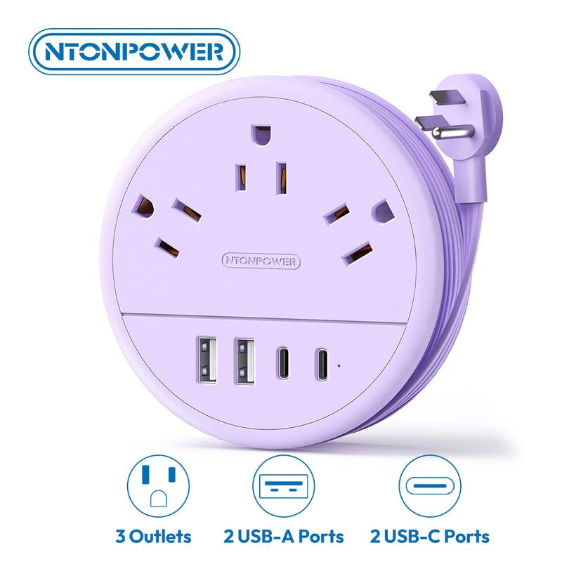 NTONPOWER Travel Power Strip - Cruise Approved with 3 AC Outlets and 4 USB Ports (2 USB-C), 4FT Extension Cord for Hotels, Dorms, Home Offices, and Travel Use