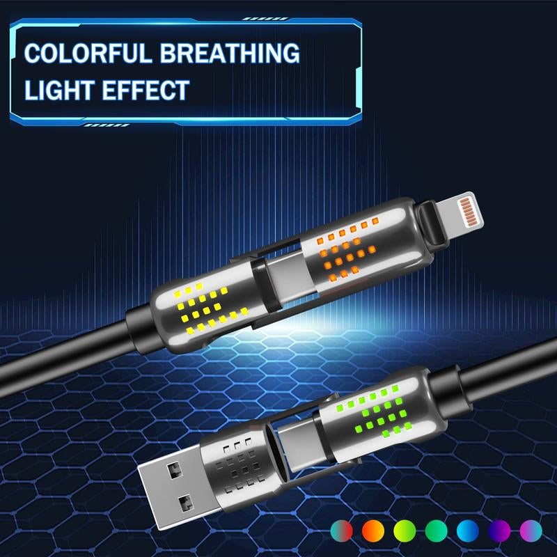 240W 4-In-1 USB-C Fast Charging Cable - PD 5A, Data Sync, Universal Compatibility for iPhone 16/15, iPad, Samsung, and Laptops