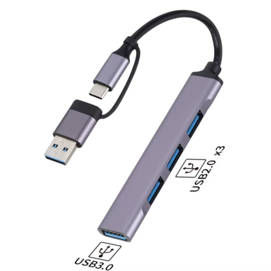 Ultra-Fast 4-in-2 USB 3.0 & USB-C Hub Multiport Splitter - 5Gbps Data Transfer for PCs and Laptops