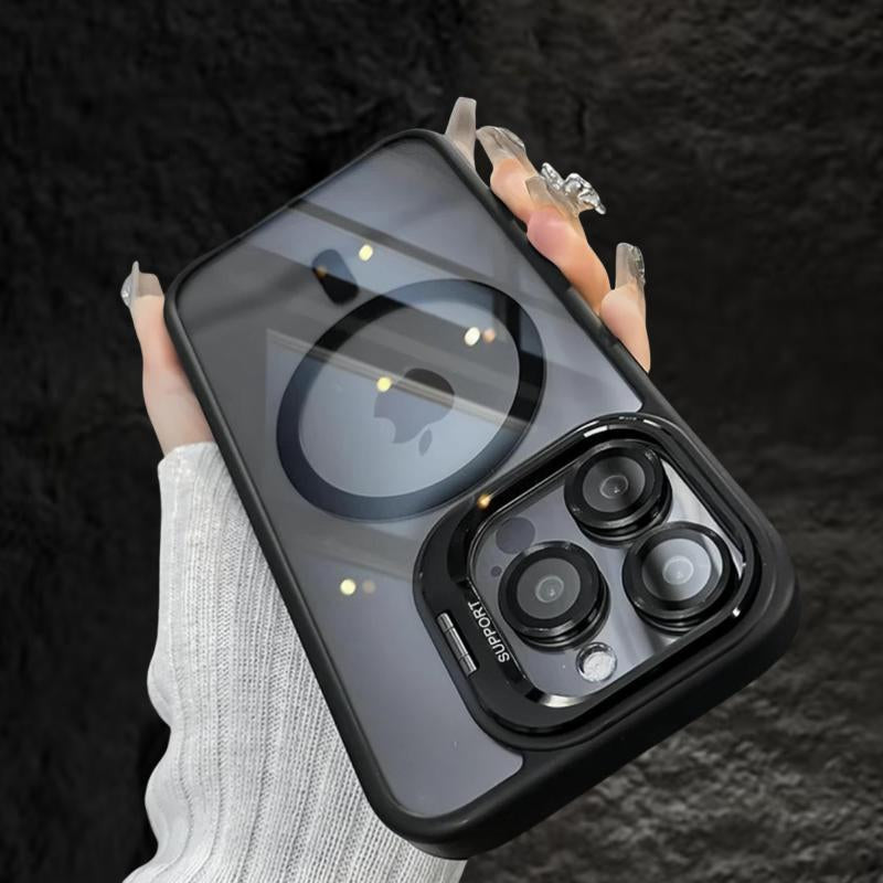 Apple Magnetic Mobile Phone Case with MagSafe Camera Ring Holder for Models 12-17, Military-Grade Protection, Anti-Fall, Non-Yellowing, Wireless Silicone Cover, Black
