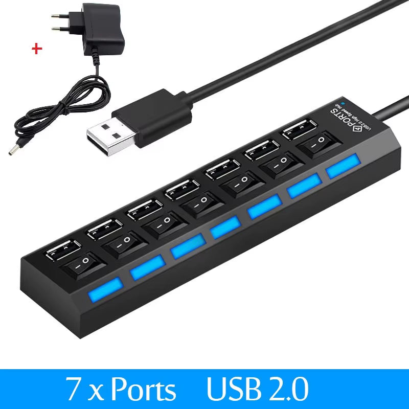 Ultra-Fast USB 3.0 Hub - Compact 4-Port Adapter with Power Supply for Lightning Speed Connectivity
