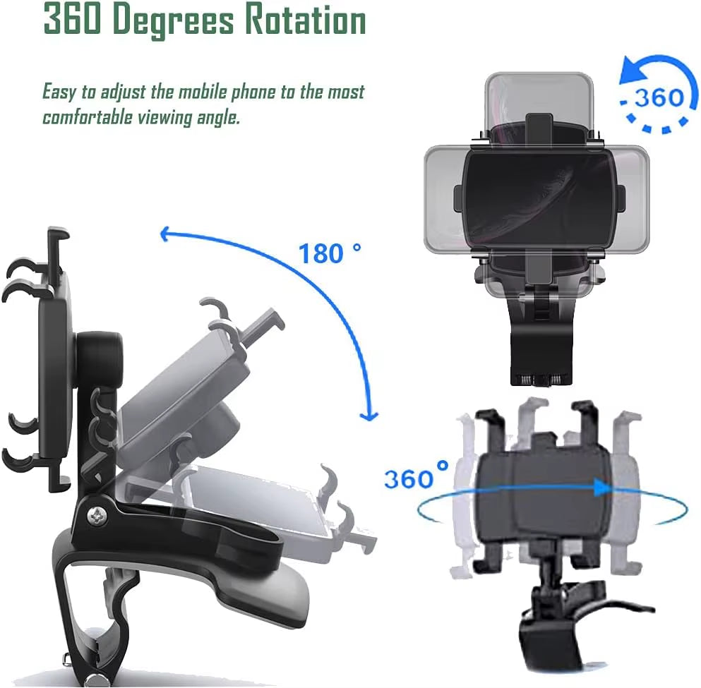 360° Rotatable Multi-Function Car Phone Holder - Dashboard & Mirror Clip for Ultimate Convenience
