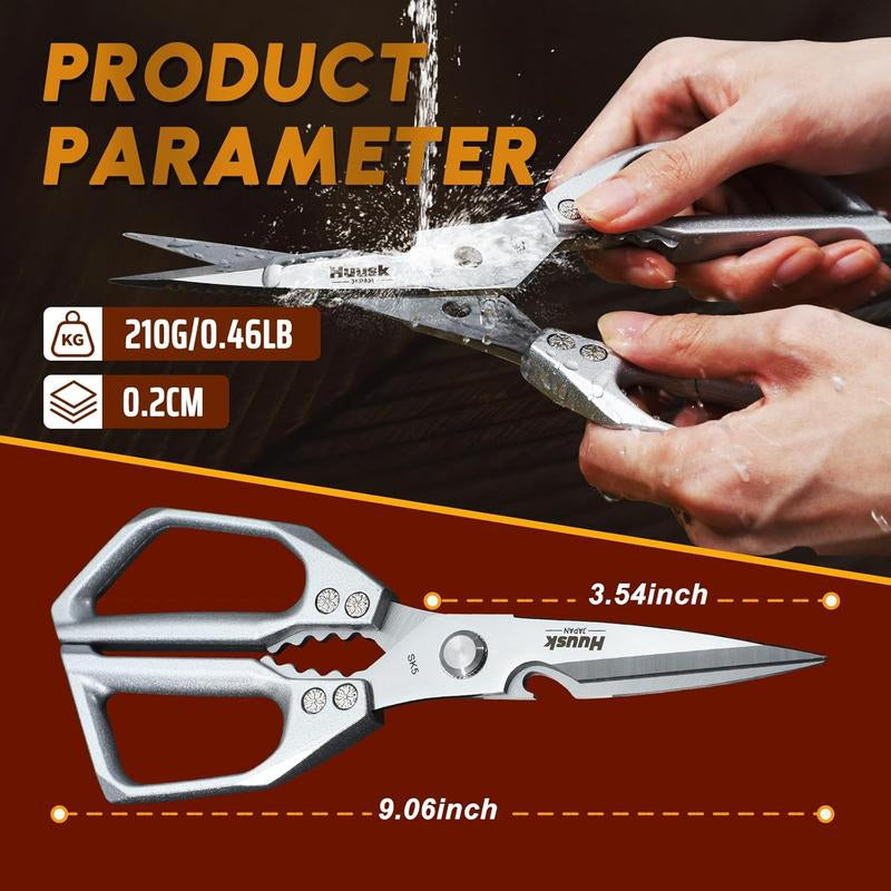 【February Faves】Huusk Kitchen Scissors All Purpose -Fallfreshness- Stainless Steel Kitchen Shears, Sharp Silver Meat Scissors, Dishwasher Safe, Poultry Shears, Japanese Cooking Scissors for Food, Chicken Bones, and Turkey, Christmas Gift!