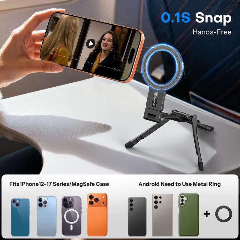 OMOTON TP03 Mini Tripod: Magnetic Phone Stand with 1/4" Screw Hole & Hanging Hook – Portable Mount for Smartphone Camera Accessories in Sleek Black