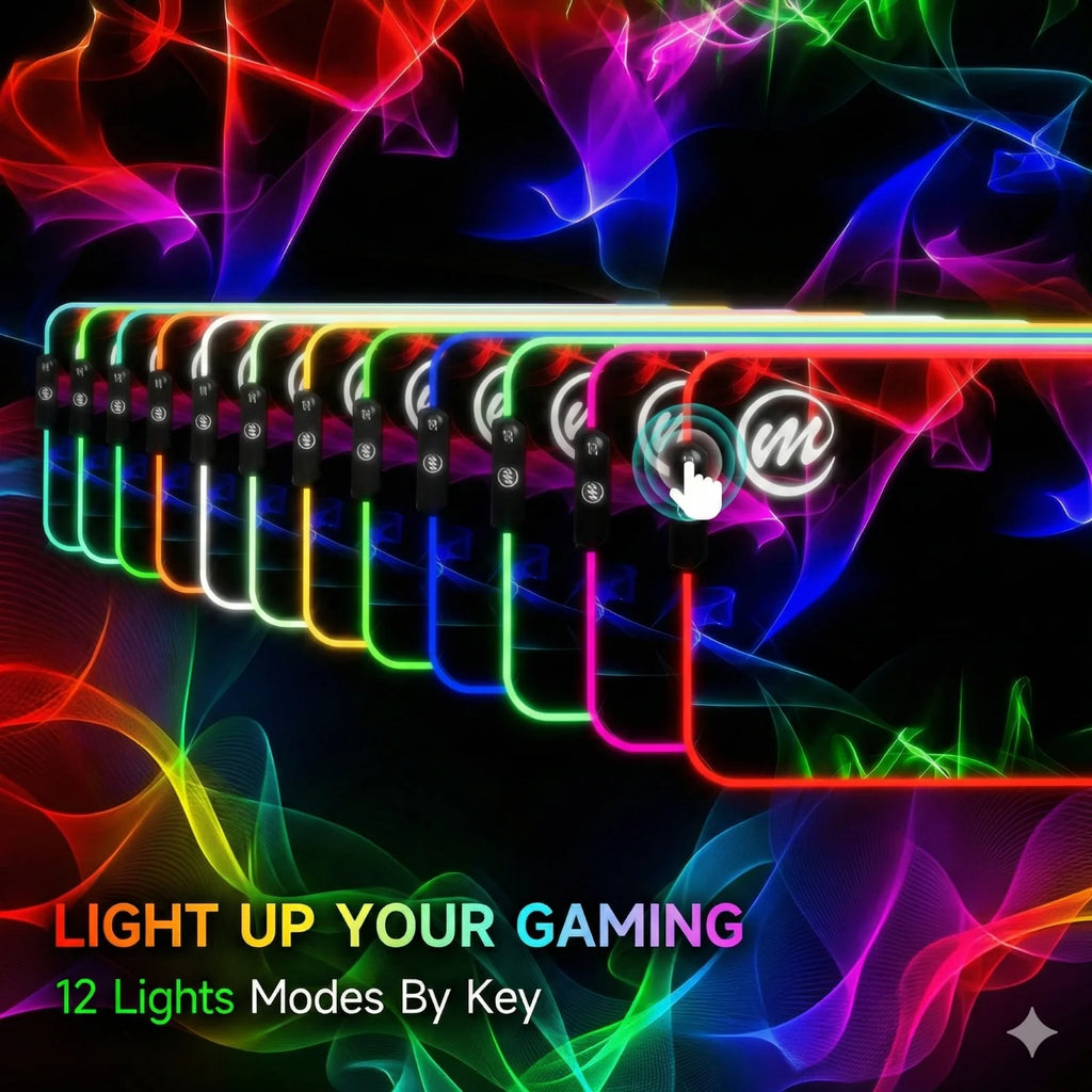 Experience Ultimate Gaming with our Large RGB LED Mouse Pad - 31.5" x 11.8", 12 Dynamic Lighting Modes, Anti-Slip Base, Waterproof & Stain Resistant!