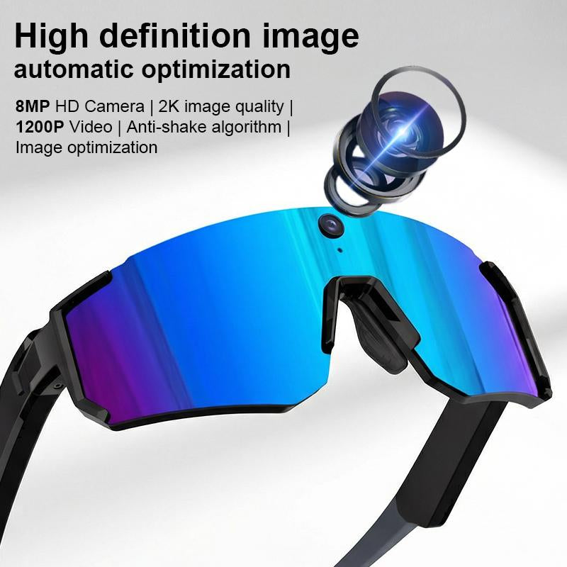 Revolutionary Smart Sports Glasses - 8MP Camera, 2K/1200P Recording, Waterproof Bluetooth Audio, Polarized Sunglasses with AI Assistant & UV Protection