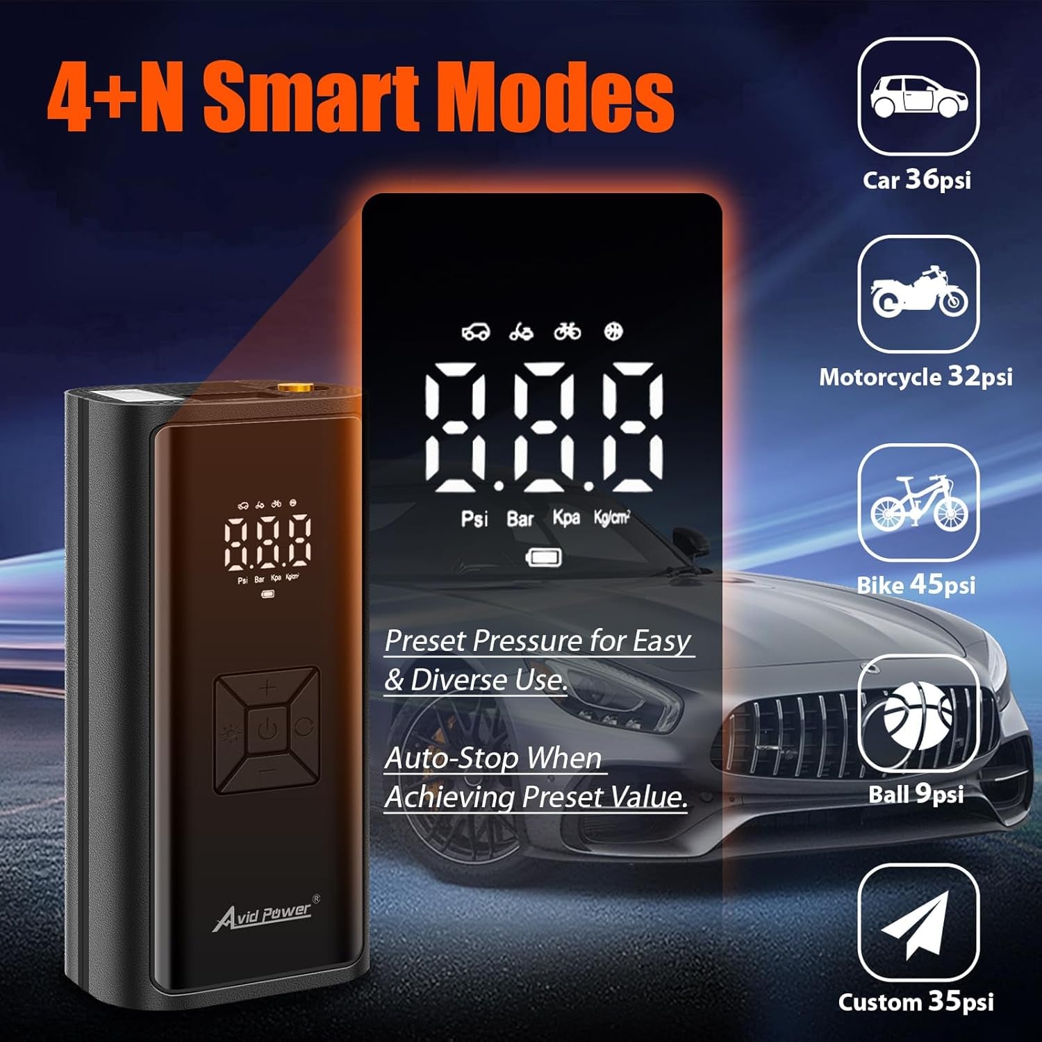 Powerful Cordless Portable Tire Inflator with 4500mAh Battery & Smart Modes for Effortless Inflation