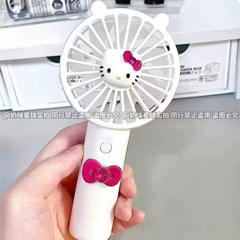 Charming Hellokitty Mini Handheld USB Rechargeable Fan - Stay Cool with Summer Flower Color Block Design