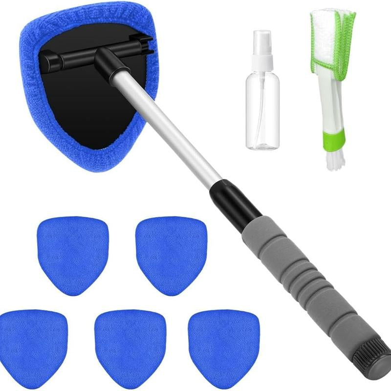 Ultimate 9-Piece Car Window Cleaning Kit - Includes Extendable Handle, Microfiber Pads, Air Vent Brush & Spray Bottle for Perfect Shine!