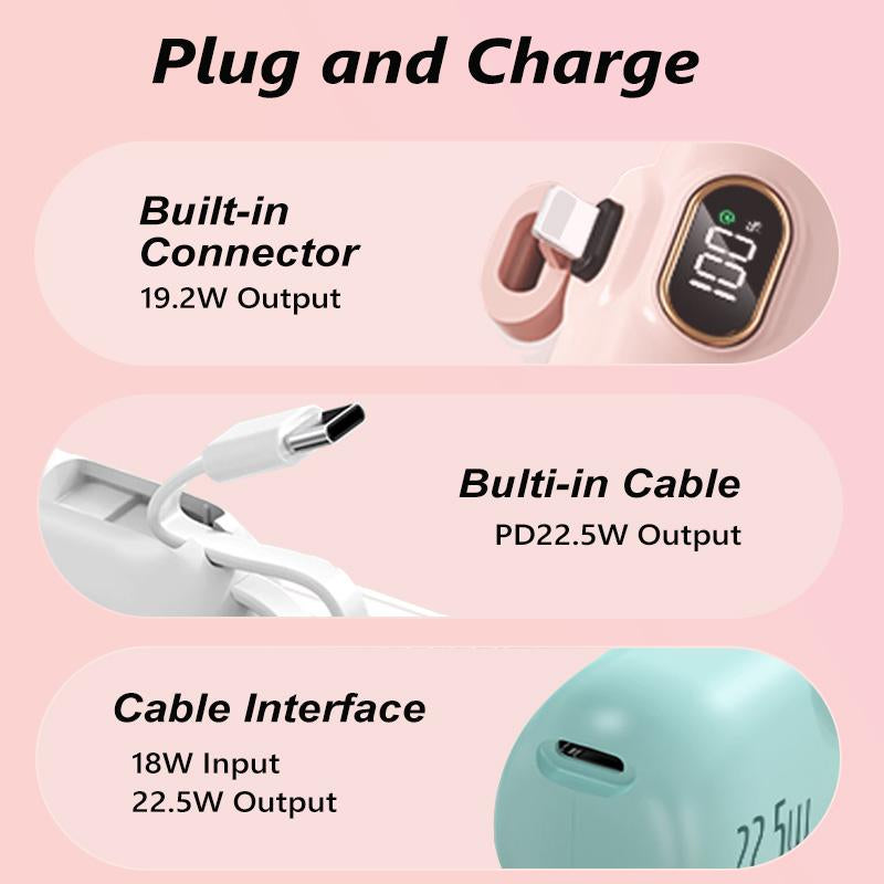 Ultra-Compact 22.5W Fast Charging Power Bank - 5000mAh Capacity with 3 Output Ports & LED Display