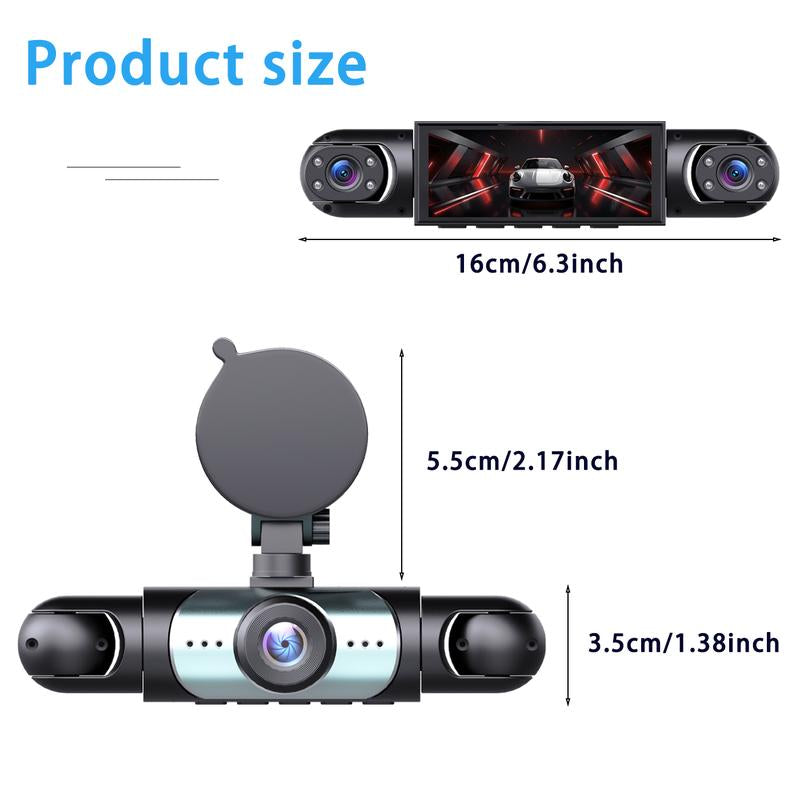 4-Channel 1080P Car Dash Cam with Night Vision & 64GB Memory Card - 24/7 Parking Surveillance System for Front, Rear, and Side Protection