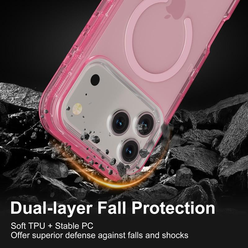 ROTUNOE 3-Layer Heavy-Duty Shockproof Case for iPhone 17 Pro Max with MagSafe Compatibility and Transparent Design