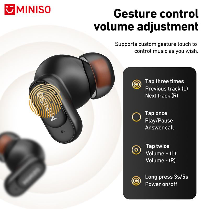 MINISO MS105 Waterproof Wireless Earbuds - Bluetooth 6.0 Earphones for Office, Sports, and Gaming with Built-In Microphone