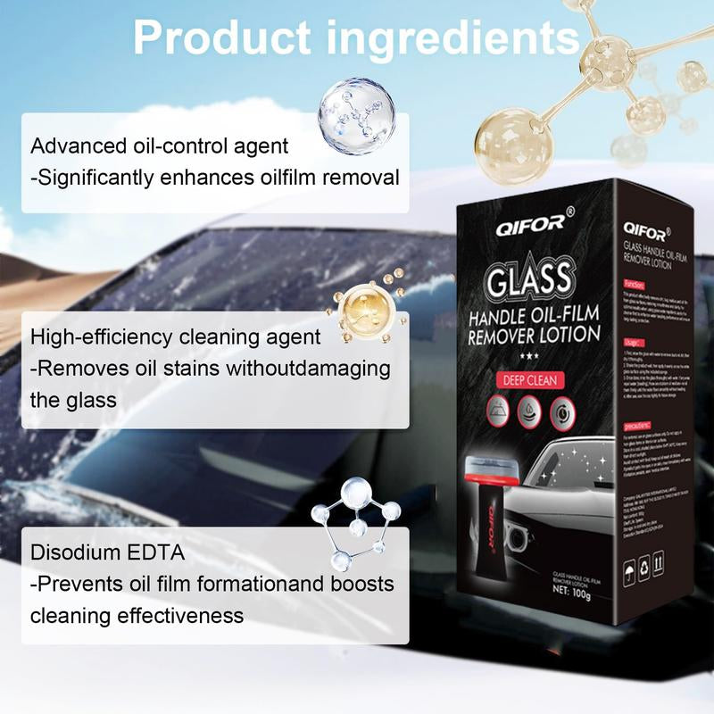 QIFOR Handheld Oil Film Remover Cream - Effortless Glass Decontamination, Streak-Free Window Cleaner, Fast & Portable, 100g Degreaser