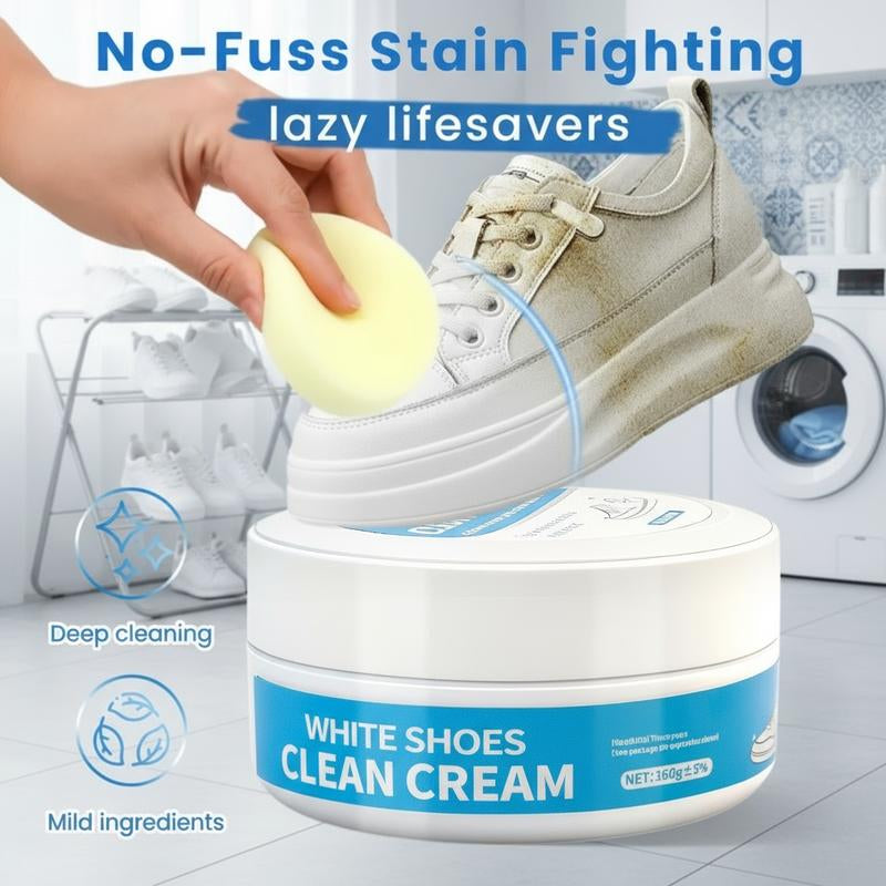 Multipurpose Eco-Friendly White Shoe Cleaner Cream – No-Wash Solid with Sponge for Effortless Stain Removal on Leather and Silicone Car Interiors