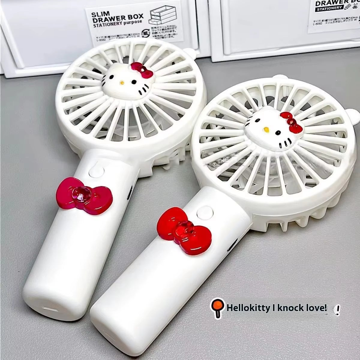 Charming Hellokitty Mini Handheld USB Rechargeable Fan - Stay Cool with Summer Flower Color Block Design