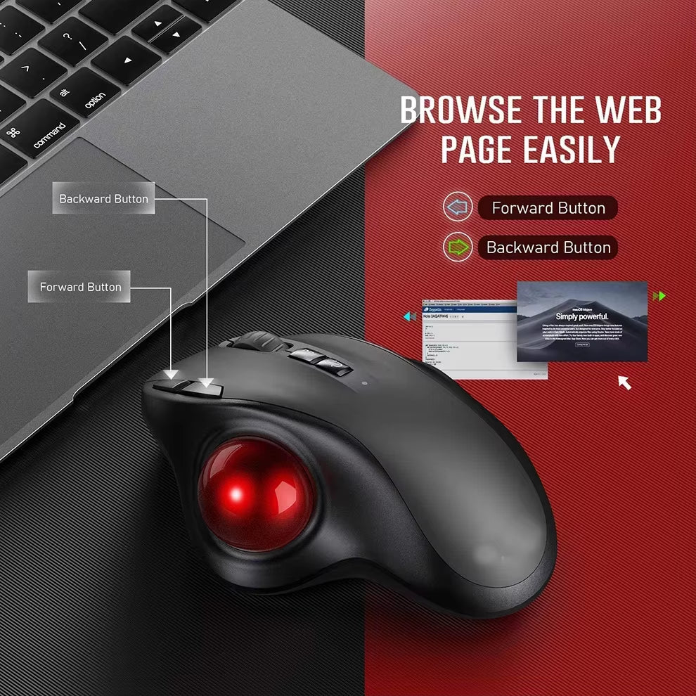 Ergonomic Wireless Trackball Mouse - 2.4G & Dual Bluetooth 4.0, Rechargeable for Mac & Windows Laptops & PCs