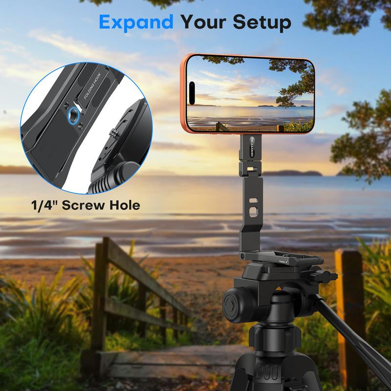 OMOTON TP03 Mini Tripod: Magnetic Phone Stand with 1/4" Screw Hole & Hanging Hook – Portable Mount for Smartphone Camera Accessories in Sleek Black