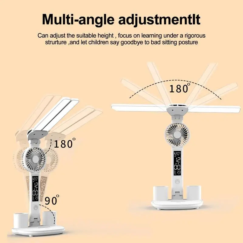 Transform Your Workspace with the Foldable LED Table Light: A Multifunctional Desk Lamp with Thermometer, Calendar, Fan, and Pen Holder