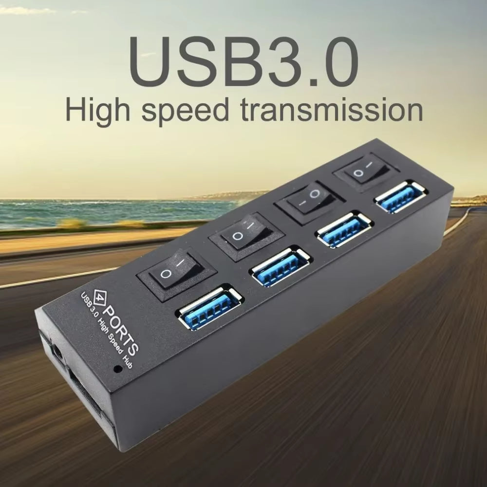 Ultra-Fast USB 3.0 Hub - Compact 4-Port Adapter with Power Supply for Lightning Speed Connectivity