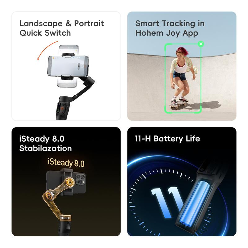 Hohem Isteady X3 SE 3-Axis Gimbal Stabilizer for Smartphones with Detachable Remote Control – Portable and Foldable Design for iPhone and Android, Perfect for Travel Vlogging