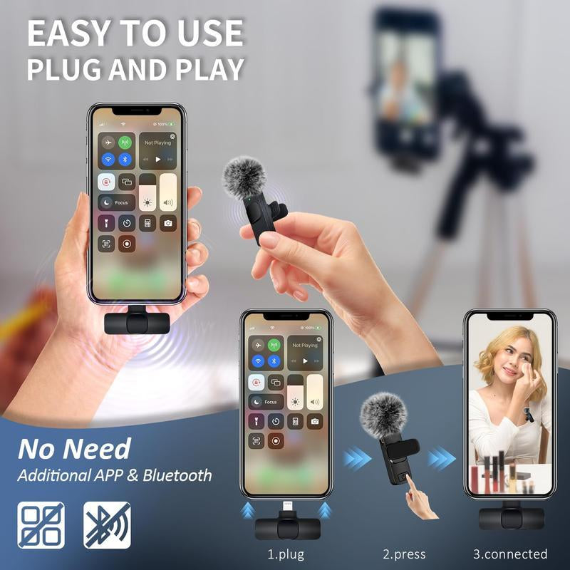 Wireless Mini Microphones - 2 Pack for iPhone, Android, iPad | Crystal Clear Sound Quality for Recording, Live Streaming & Vlogging - USB C Compatible