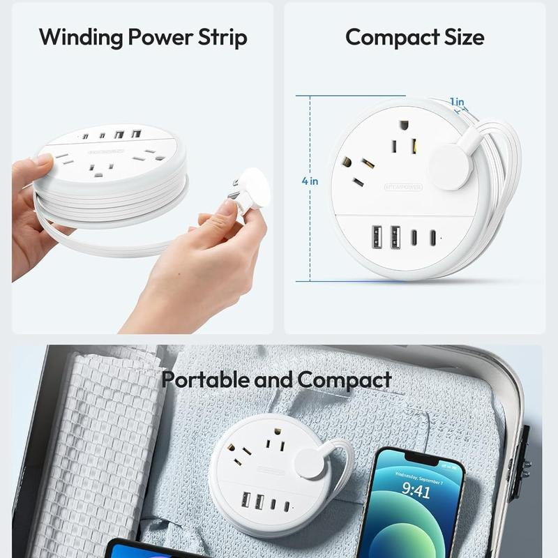 NTONPOWER Travel Power Strip - Cruise Approved with 3 AC Outlets and 4 USB Ports (2 USB-C), 4FT Extension Cord for Hotels, Dorms, Home Offices, and Travel Use