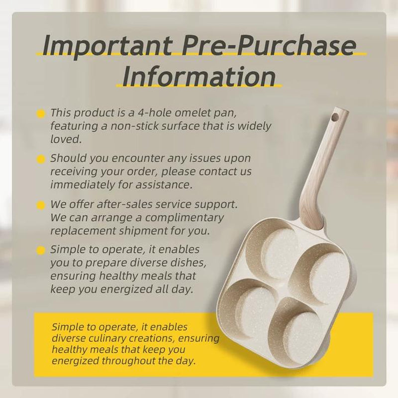 Multifunctional Non-Stick Egg Frying Pan – 4 Holes Skillet with Wooden Handle, Medical Stone Omelet Maker for Pancakes, Burgers, Breakfast & Quick Cooking at Home.Non-Stick Beige Cookware Frying Pan.Nonstick Woks