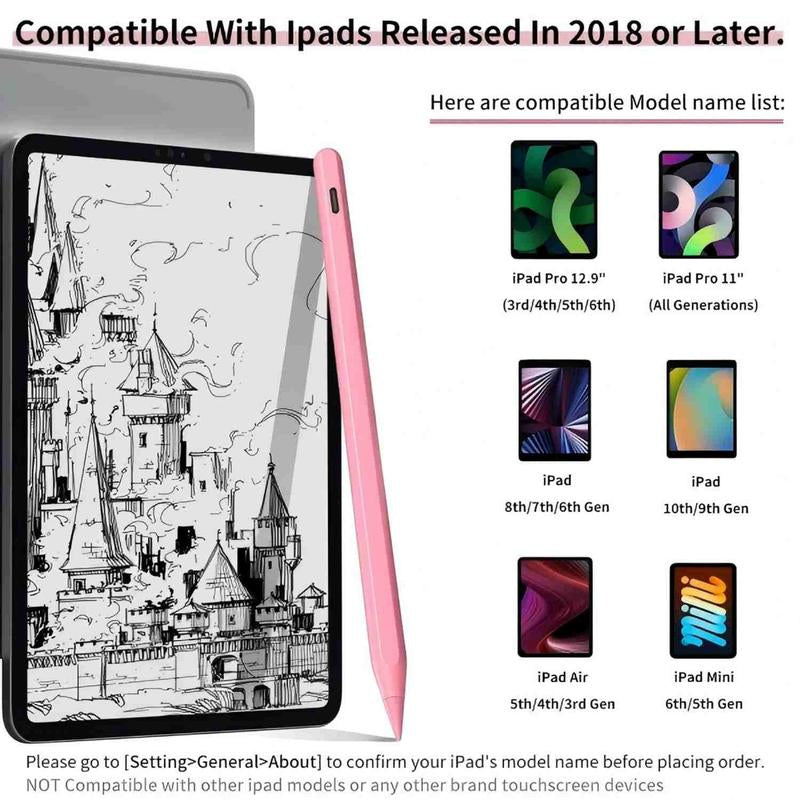 Precision Stylus for Apple iPad A16 (11" & 10" Generations), Fast Charging Compatible with iPad 11-6, Air (11"/13"), Pro (13"/11"/12.9"), Mini A17 Pro (7/6/5), Featuring Palm Rejection and Tilt Sensitivity