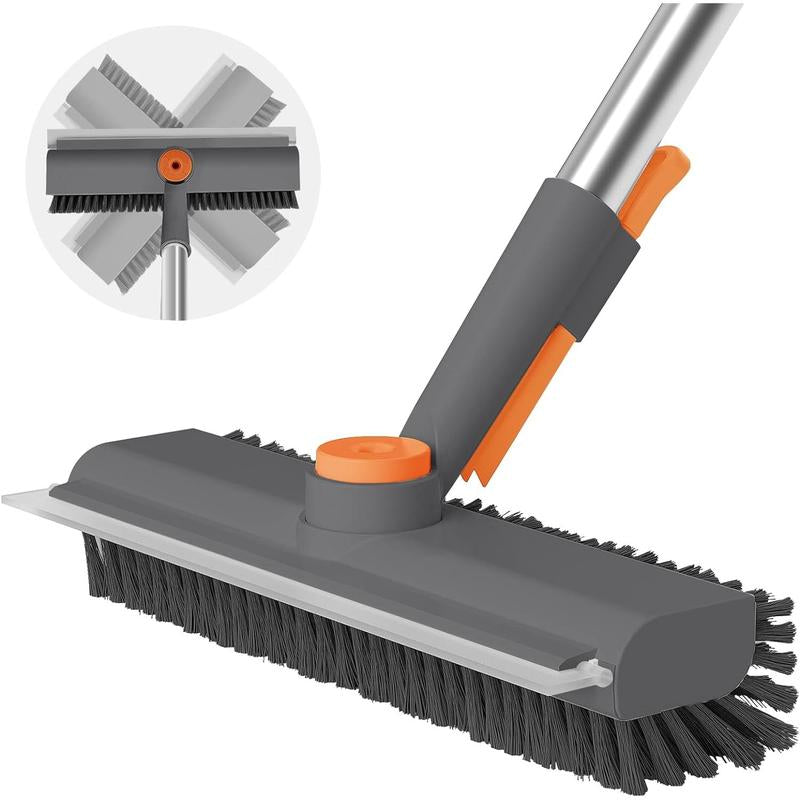 Floor Scrub Brush with Long Handle, Cleaning Brush,3 in 1 Scrape and Heavy-Duty Stiff Bristle Scrubber Brush for Cleaning Shower Bathroom, Patio, Garage, Kitchen, Wall and Deck,Christmas Gifts