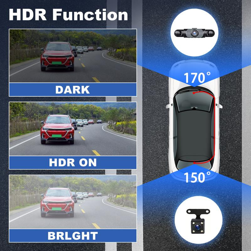 4-Channel 1080P Car Dash Cam with Night Vision & 64GB Memory Card - 24/7 Parking Surveillance System for Front, Rear, and Side Protection
