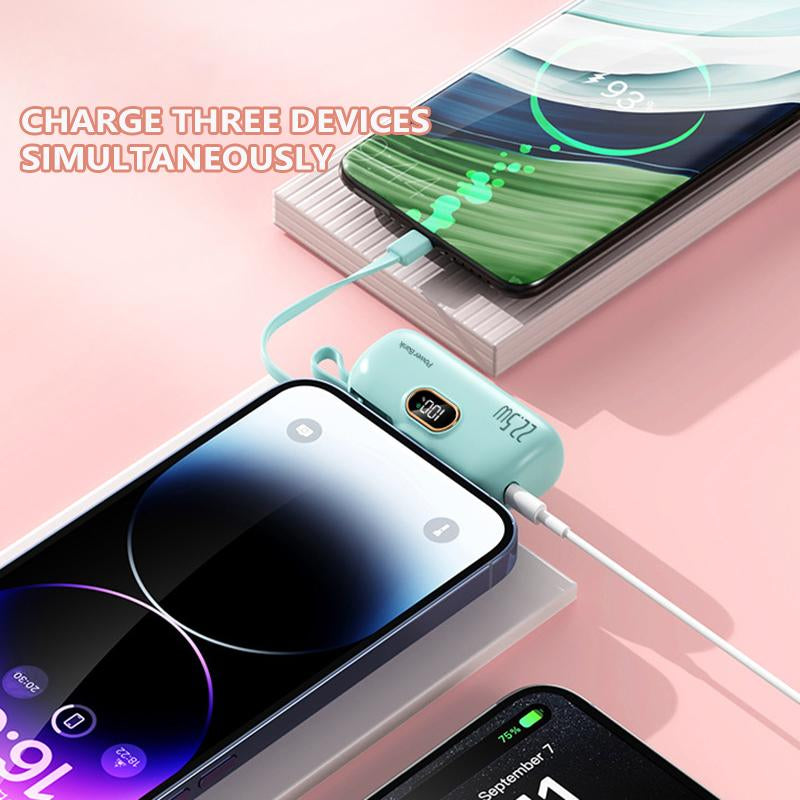 Ultra-Compact 22.5W Fast Charging Power Bank - 5000mAh Capacity with 3 Output Ports & LED Display