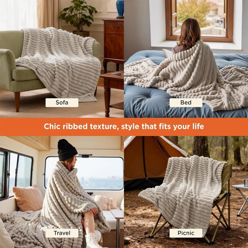 【February Stock Up】Bedsure Gentlesoft Cozy Blanket-Patio Furniture Decor,Classic Stripe Pattern, Ideal for Bed,Couch, Travel,Camping, All Seasons,Home Bedroom Decor