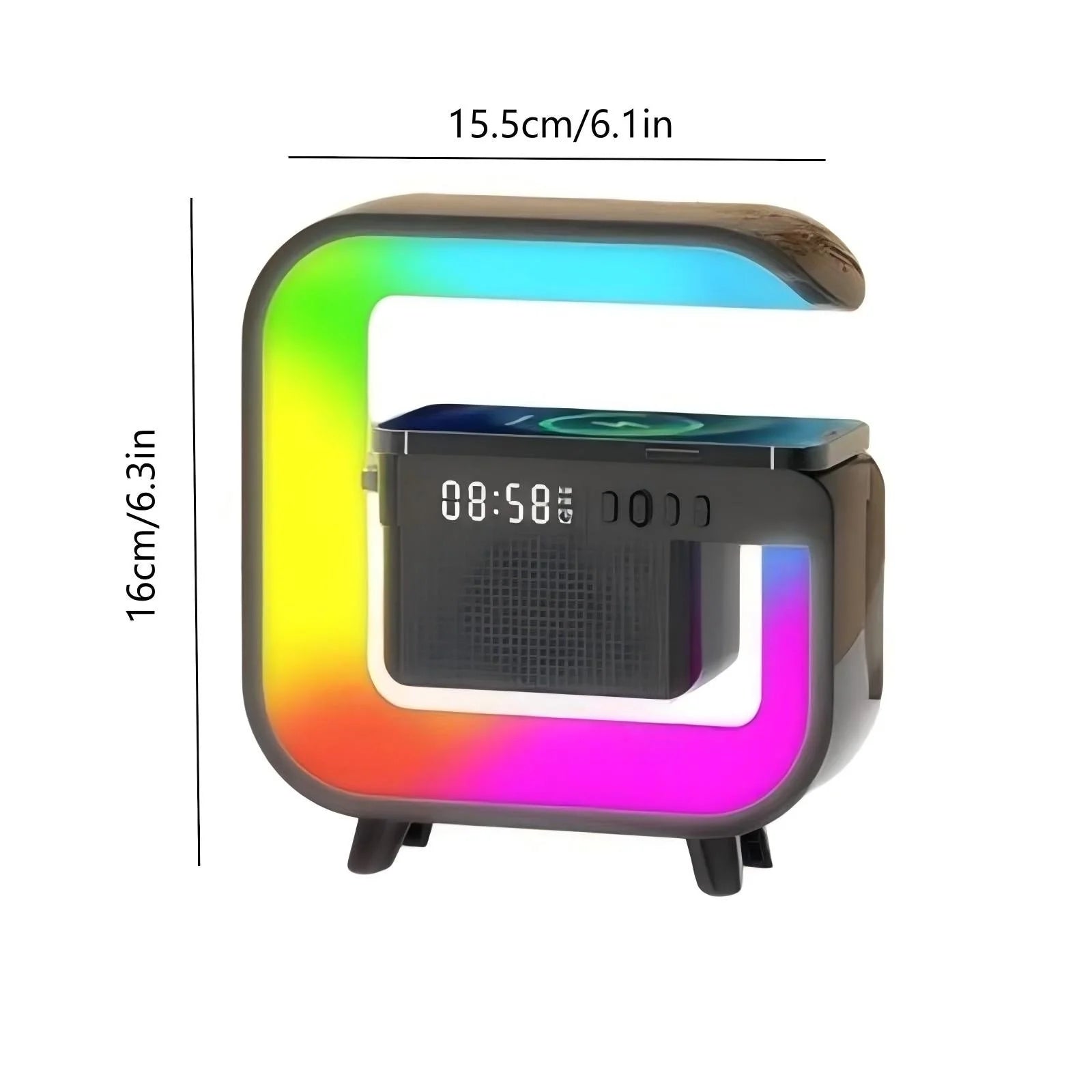 Transform Your Space with the 4-In-1 Smart Table Lamp: Wireless Charging, Alarm Clock, Bluetooth Speaker, and Color Changing Lights - Ideal Gift for Home or Office!