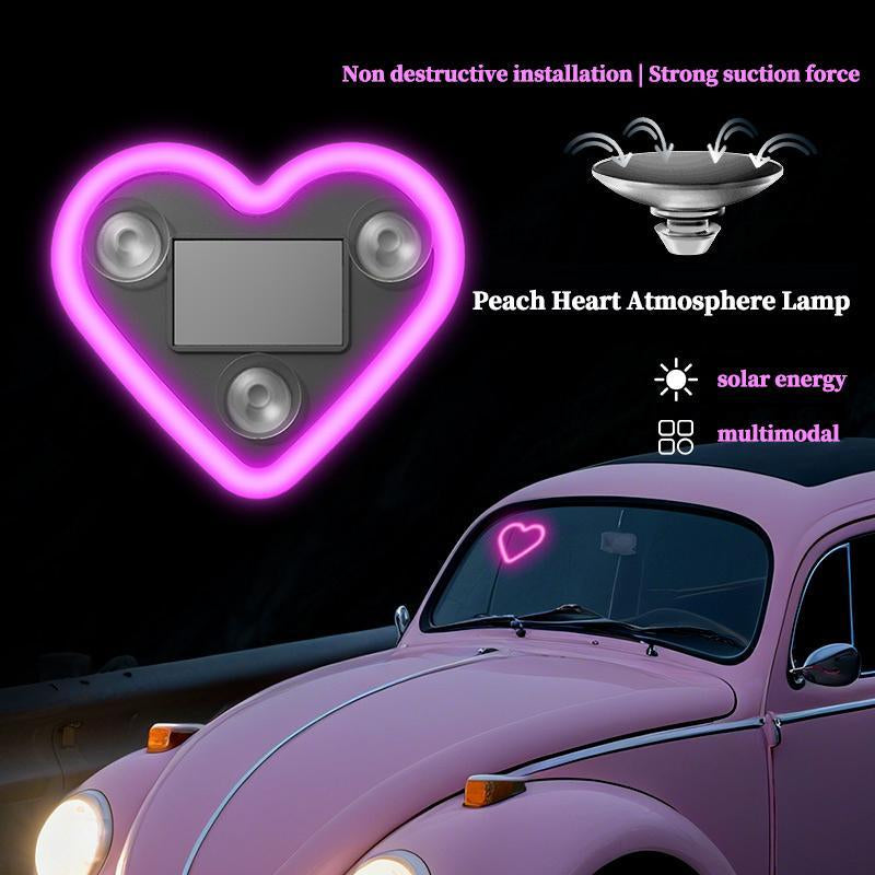 Solar Powered Wireless LED Triangle Heart Shape C-Pillar Neon Light for Car Interior Decor Eco-Friendly Modern Stylish Look