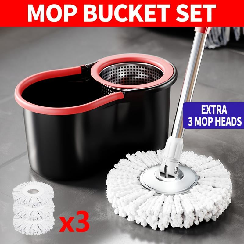 Mop and Bucket Set with 360° Rotatable Mop 3 Microfiber Heads 61-Inch Adjustable Handle Efficient Cleaning Supplies