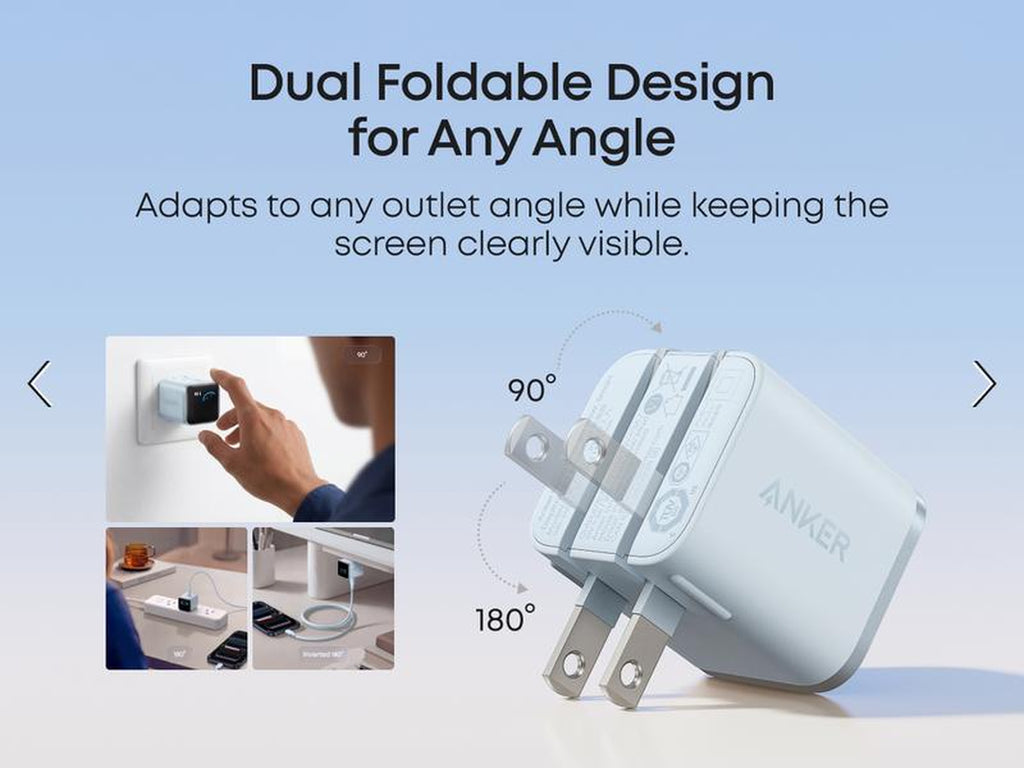 Anker Smart Display Charger - 45W Fast Charging USB-C with Smart Recognition & Care Mode, Compact Design with 180° Foldable Plug, Perfect for iPhone 17/16/15 Series, MacBook & Apple Watch