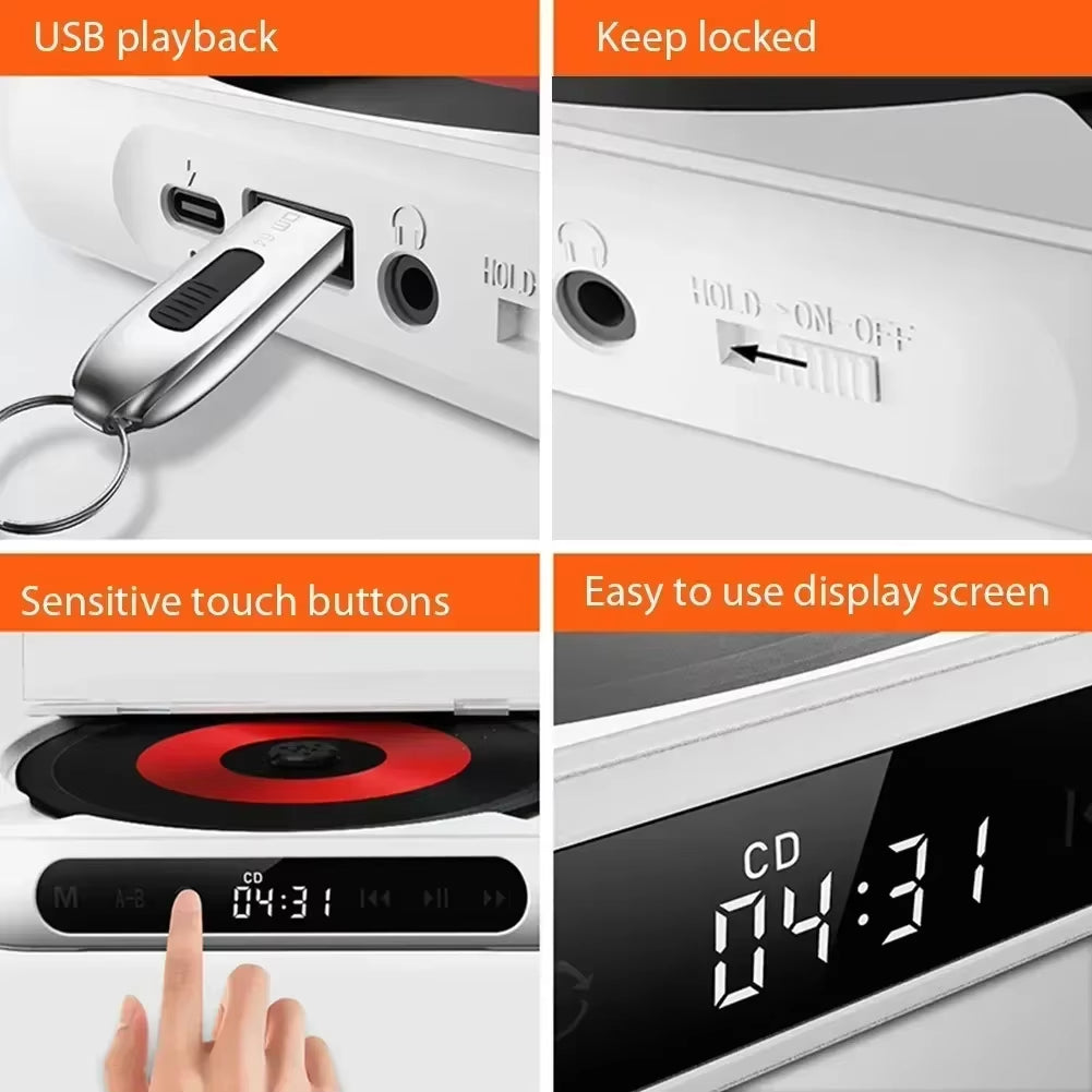 Portable Bluetooth CD Player with LCD Screen - A-B Repeat & 1200mAh Battery - Perfect for Friends, Family, and Students!